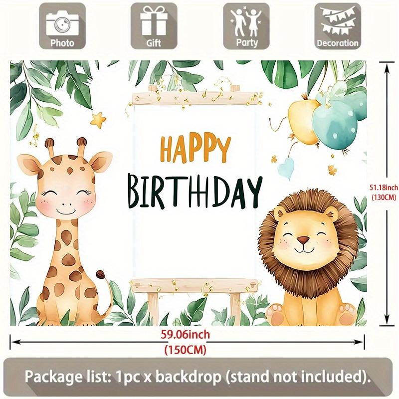 Party Backdrop Jungle Safari Cartoon Giraffe Lion Balloons Festive Celebrations Photo Booth Decor Birthday Party Decor