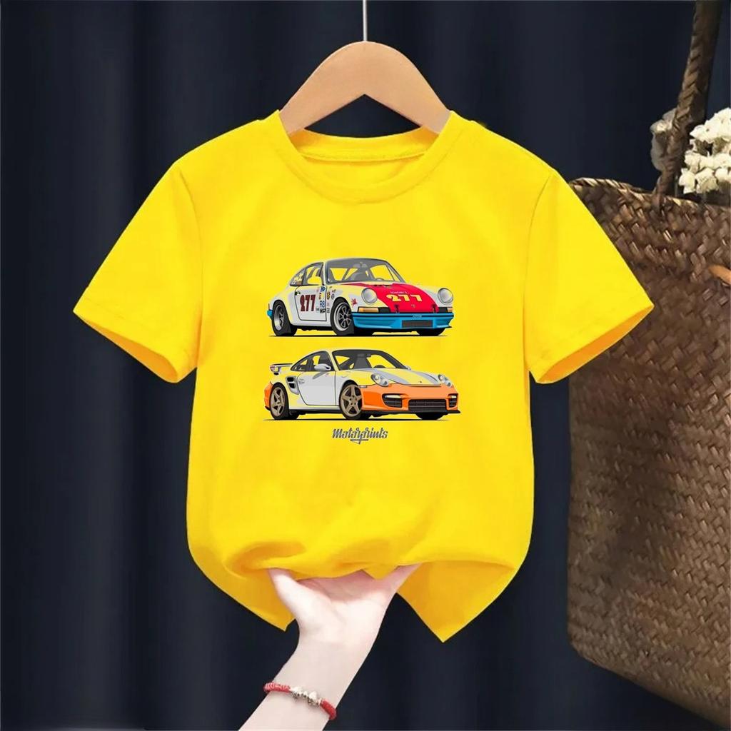 New Fun Car Cartoon Printed Summer Casual Cotton Boys and Girls High Quality Short Sleeve Top Tshirt
