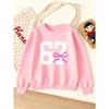 Kids Unisex Crewneck Sweatshirt, White Varsity 67 Number With Pink Bow Print Long Sleeve Pullover, Soft Sweatshirt for Boys Girls Over 4 Years Old