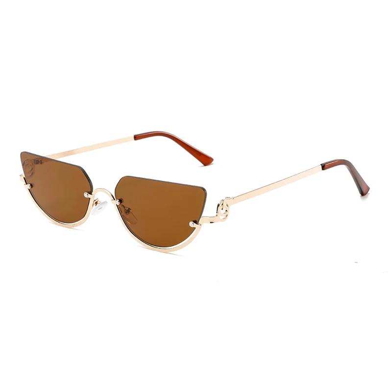 Trendy Cat Eye Women'S Sunglasses Metal Hip Hop Half Frame Oval Sun Glasses Narrow Small Vintage Shades For Women & Men Uv400