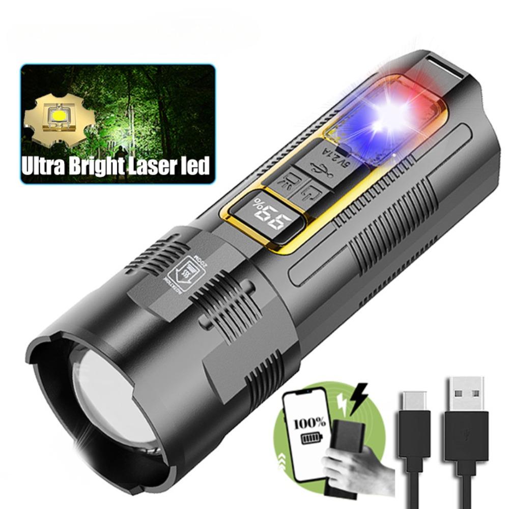 High Power 30W LED Flashlight Built-in 18650 Battery Portable Zoom LED Torch USB Rechargable Emergency Camping Power Bank