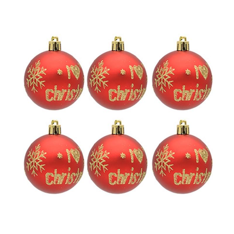 6Pcs Christmas Tree Plastic Hanging Ball Ornaments Glitter Letters Deer Snowflake Printed Shatterproof Pendants Baubles