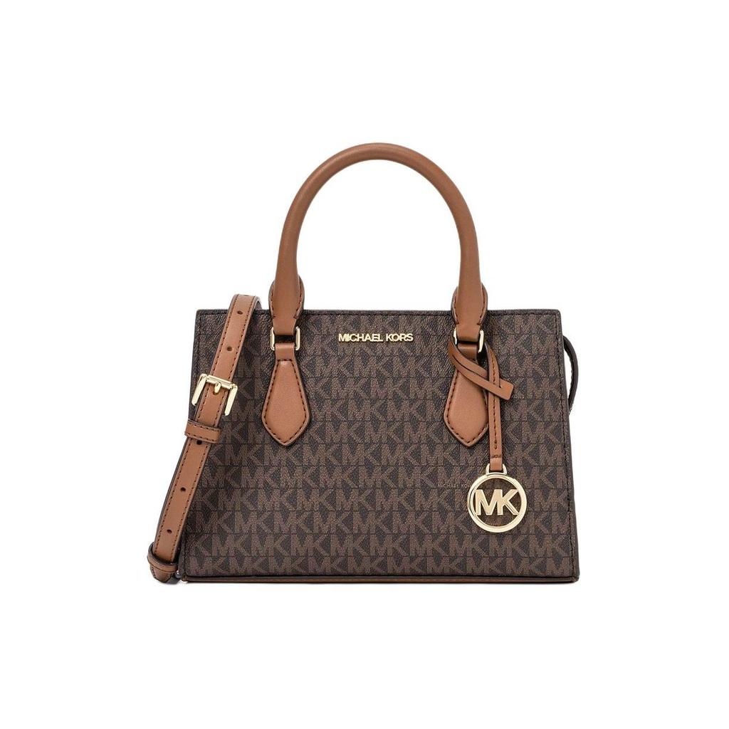 Michael Kors Mk Sheila Ciondolo Logo Classico Borsa Tote con Zip Borsa della Spesa Tela Rivestita a Mano a Spalla Crossbody Piccola 35S3G6HS5B-BROWN