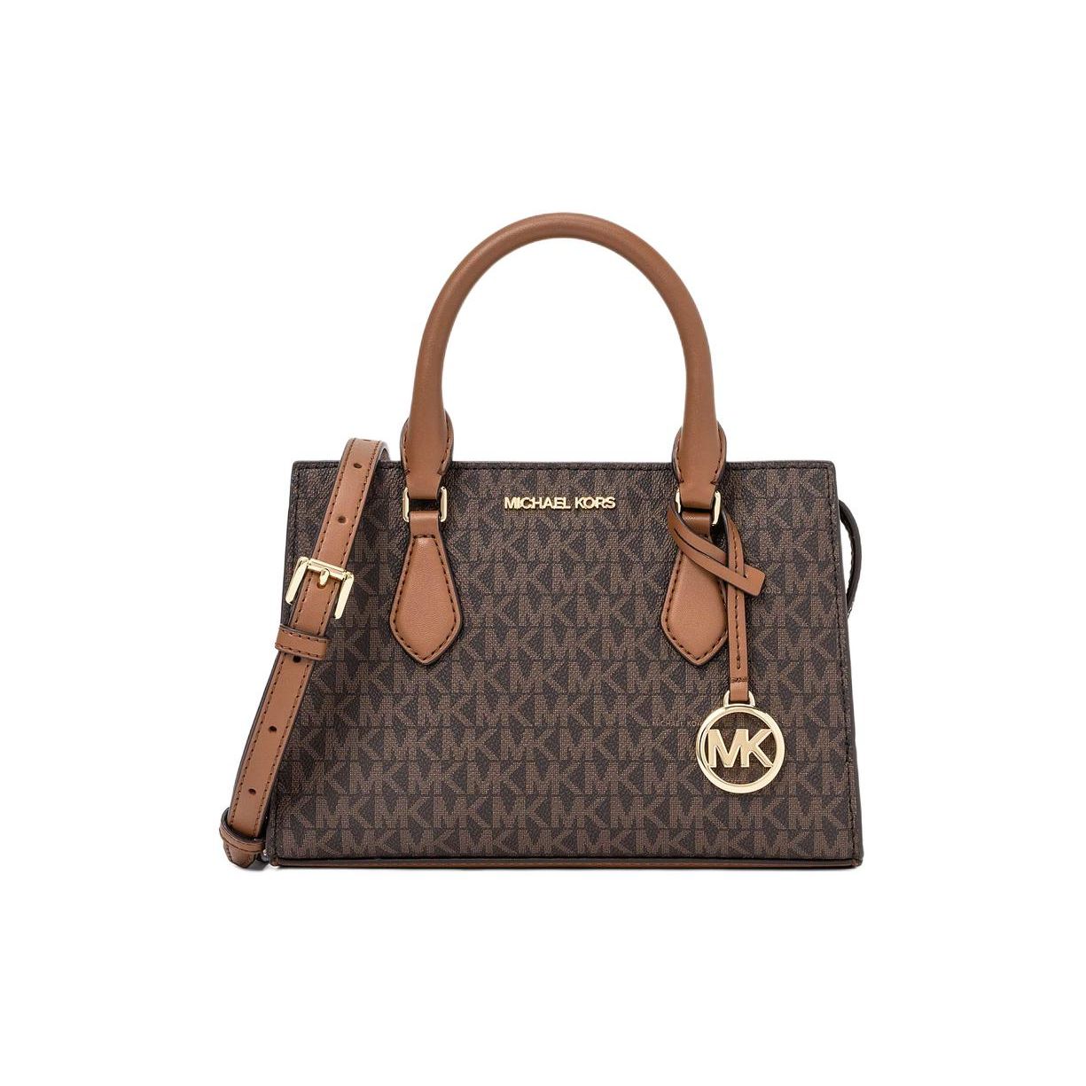 

Michael Kors Mk Sheila Classic Logo Pendant Zipper Tote Bag Shopping Bag Coated Canvas Shoulder Handheld Crossbody Small 35S3G6HS5B-BROWN Basic Set (Bag+Dust Bag)