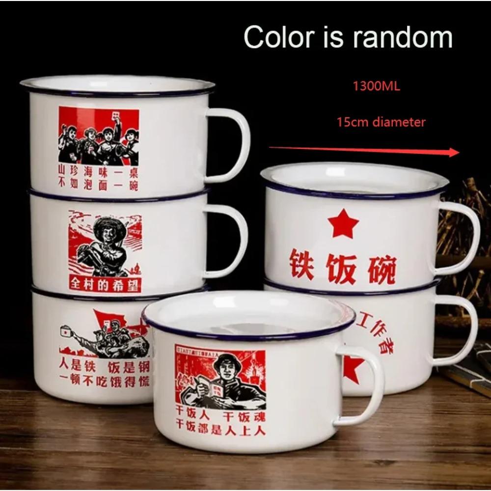 Enamel instant noodle bowl with lid soup bowl retro old style large capacity instant noodle bowl rice bowl porcelain enamel bowl