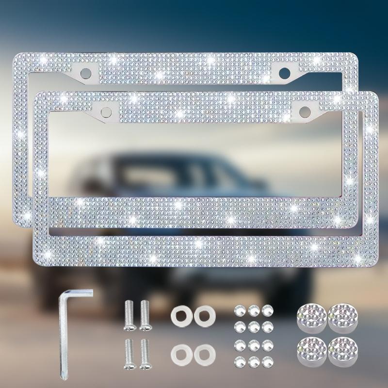 1/2Pcs New Bling Crystal Car License Plate Frame Women Rhinestone License Plate Frame Cover Holder Car Accessories With Screw