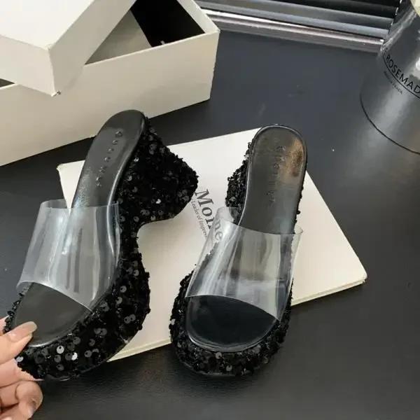 Fashion Slippers Women Summer High-Heeled Shoes Lady Slides Platform On A Wedge Pink Transparent Scandals Pumps Transparent Slippers Wom