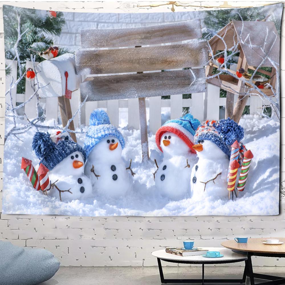 Christmas Little Snowman Tapestry Kawaii Wall Hanging Cute Scenery Anime Illustration Bedroom Living Room