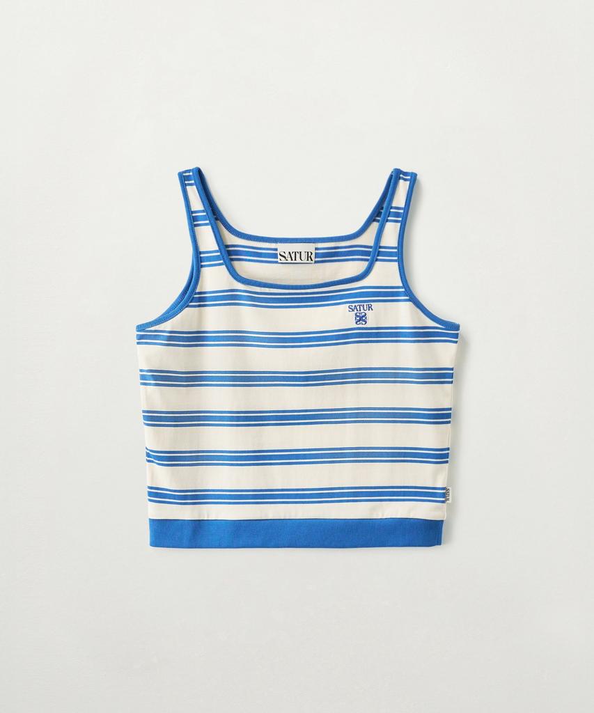 Seteo (W) Square Neck Striped Sleeveless Blue