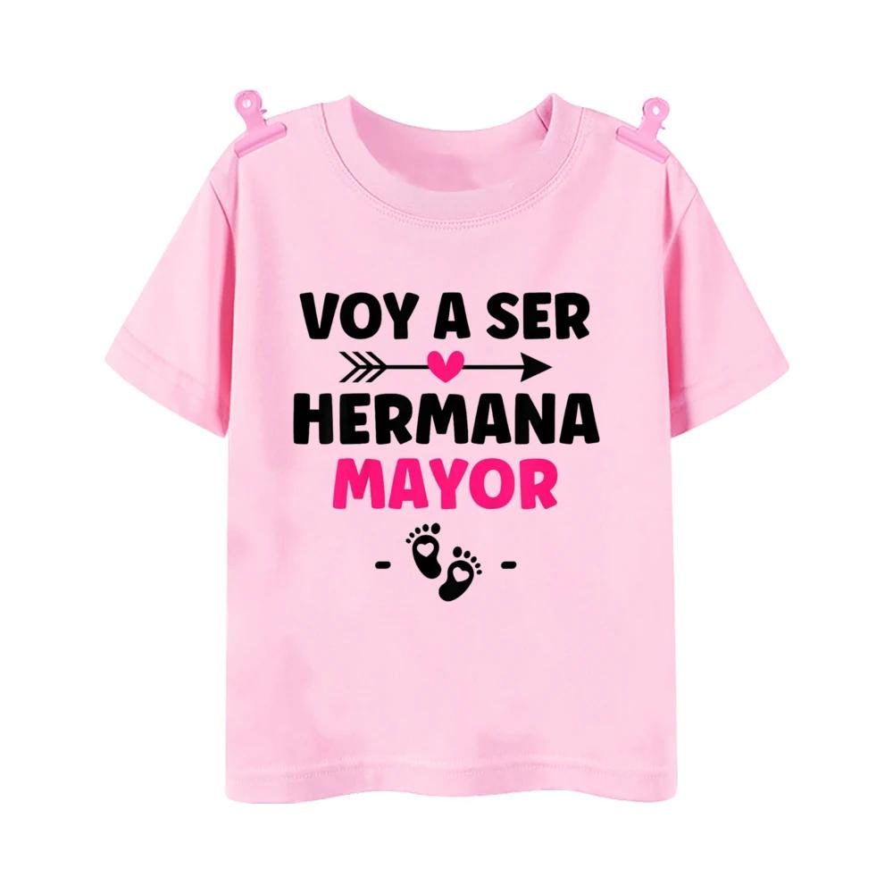 I Will Become The Best Sister in The World Kids Shirt Baby Announcement Tshirt Spanish Print Girls Tops Child Short Sleeve Tee