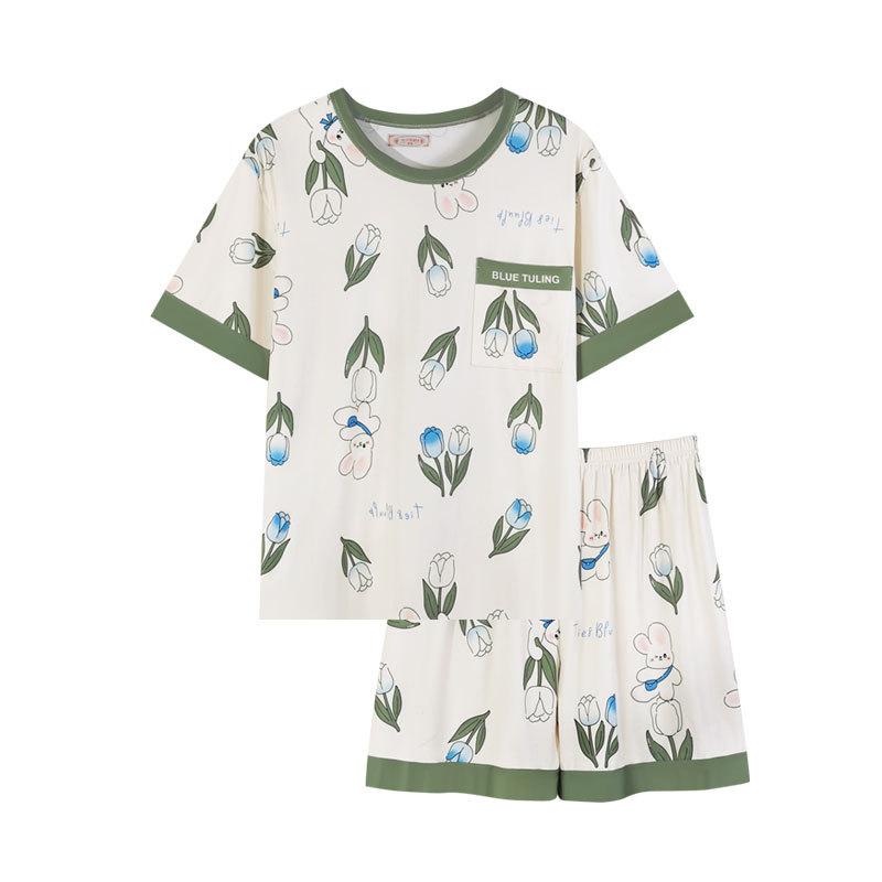 Japanese summer department new cotton pajamas women's fresh pastoral style student casual loungewear round neck short-sleeved suit