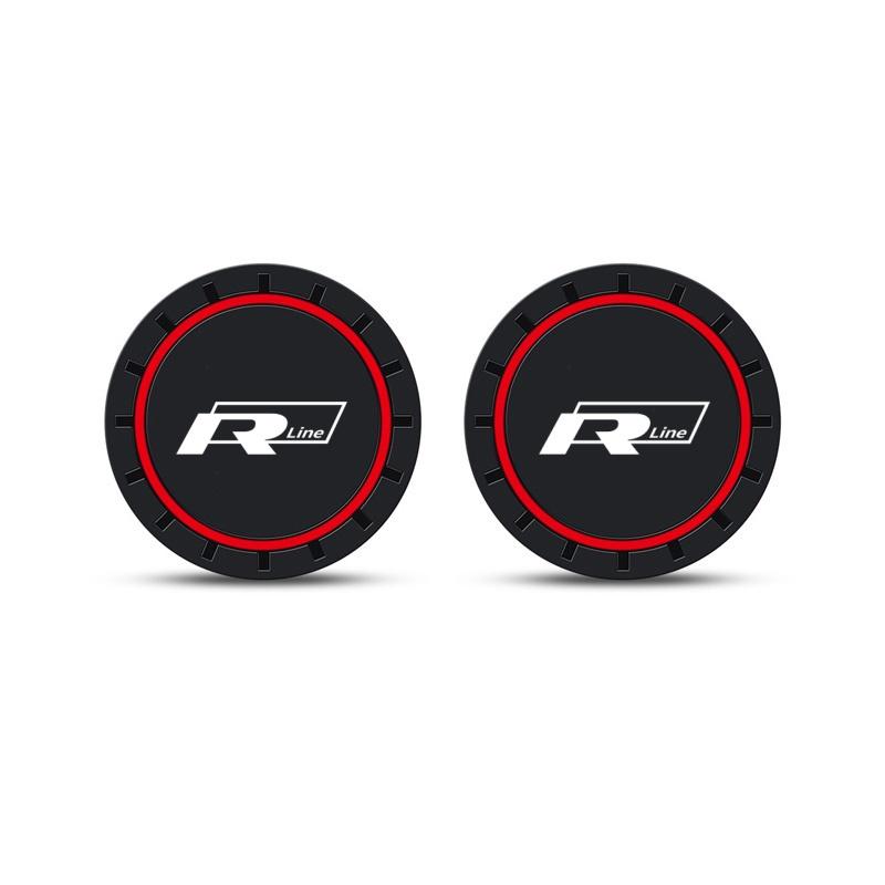 

2026 Hot For VW VOLKSWAGEN New 2PCS Rline Logo PVC Silicone Car Coaster Water Cup Slot Non-Slip Pad Drink Mat For Volkswagen VW