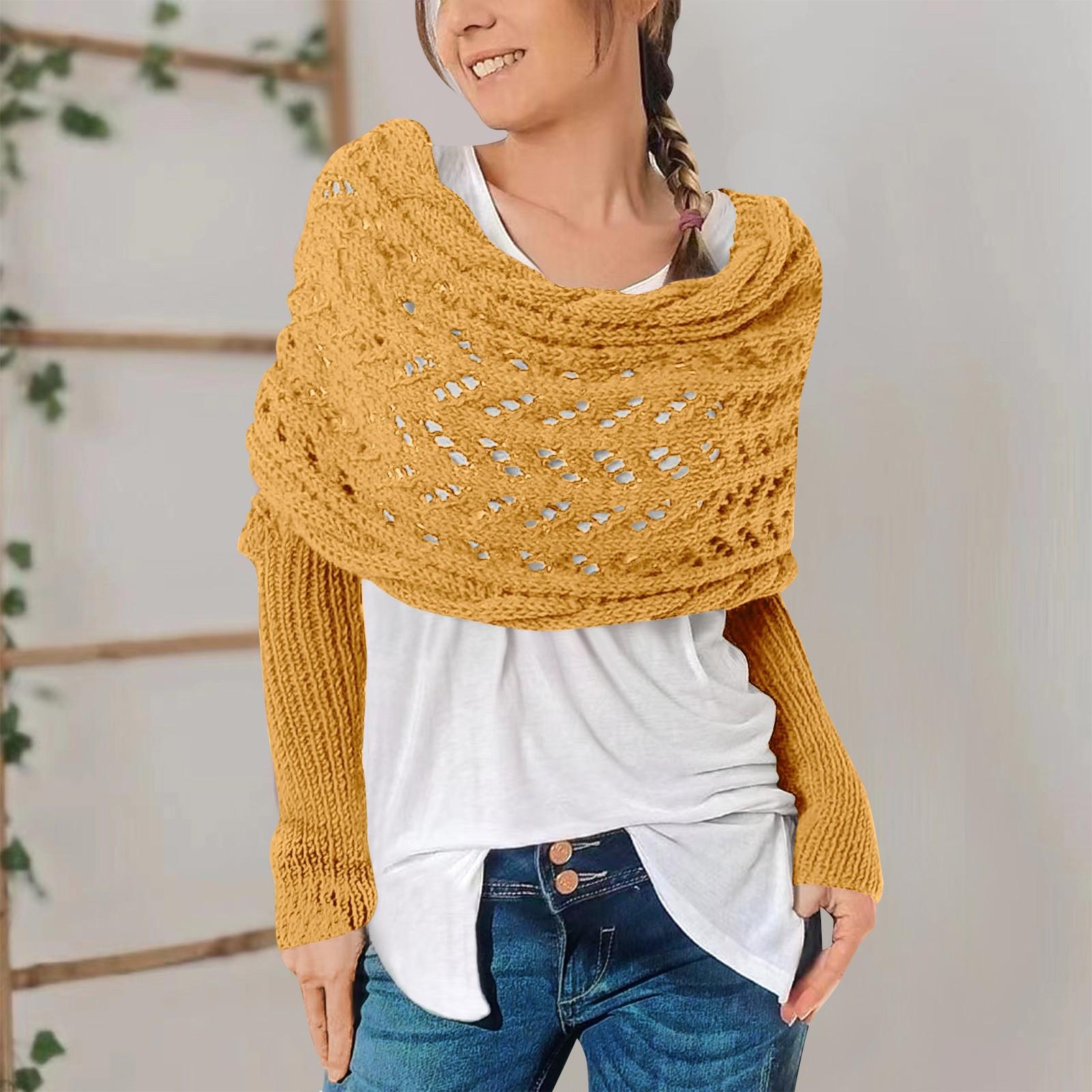 

Многофункциональный шарф с рукавами для женщин, вязаный шарф-свитер-накидка с рукавами, шарф-накидка из пашмины в стиле бохо One Size жёлтый