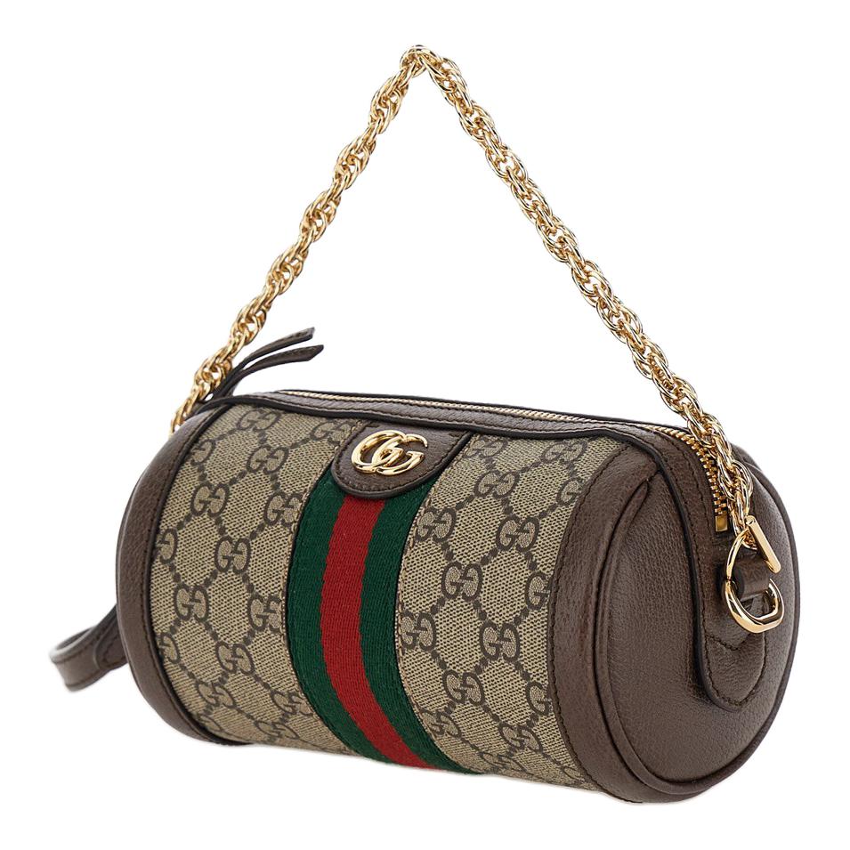 Gucci Ophidia Removable Chain Shoulder Strap Zipper Closure Crossbody Bag Canvas And Leather Trim Mini Women Handbags Beige Ebony 795208-96IWG-8745