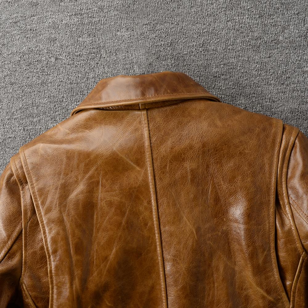 Classic 1930s Color Changes Oil Waxed Brown Natural Cow Leather Jacket Men Real Cowhide Coat Male Clothes Autumn