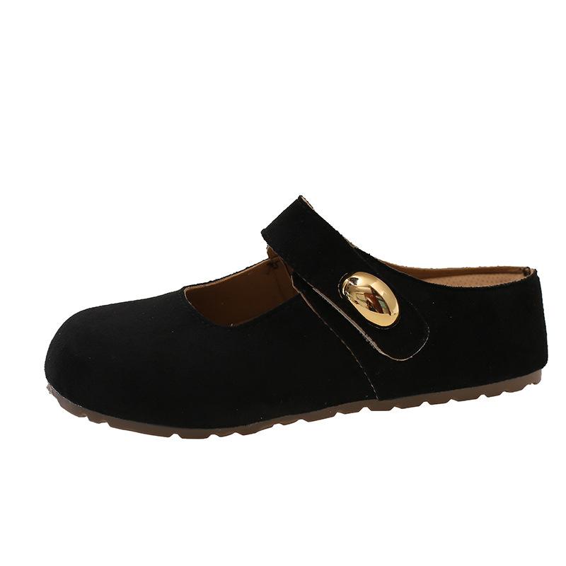 2025 New One-word Belt Imitation Leather Matte Inner Height Increase Thick Bottom Doudou Shallow Mouth Autumn Wedge Heel Doudou Casual Slippers