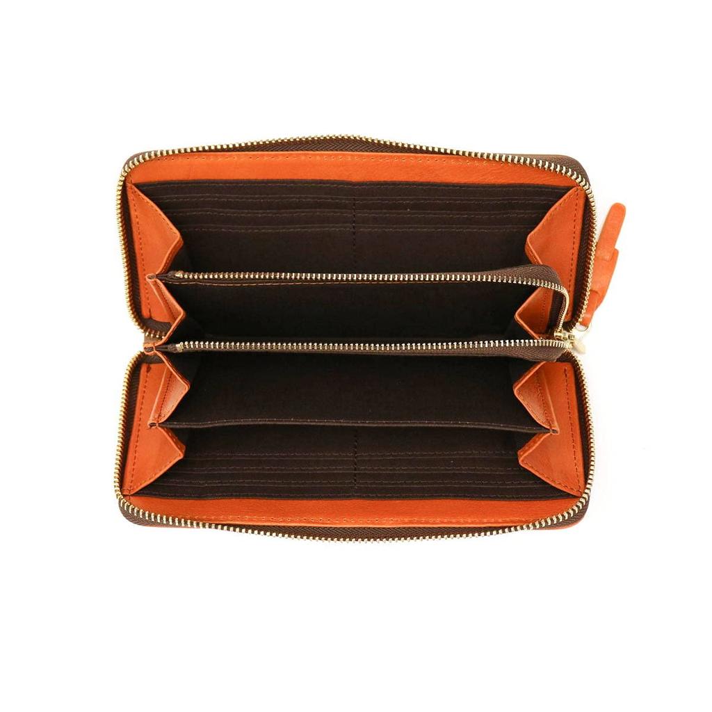 Mozu Leather Long Wallet with Round Square for Men and 86092 Zipper, Design, Women, (Camel)