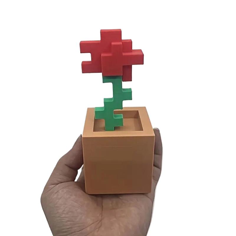3D Printed Charming Pixelated Rose Pixel Art Design Home Decor Holiday Gift Item | Retro Aesthetic | Crafted Pixel Rose Staue