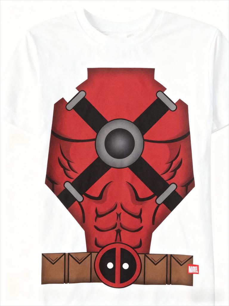 Echte 2026 Deadpool Bauchmuskelgürtel Comic-Druck Übergröße Herren- und Damen-Kurzarm-T-Shirts mit entspanntem Rundhalsausschnitt