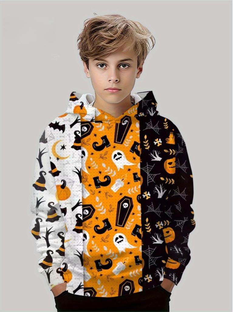 Jungen Kleidung Lustiger Terror Kürbis Langarm Kapuzenpullover Kind Cartoon Halloween Dünnes Sweatshirt Oberteile Halloween Geschenk für Jungen Mädchen