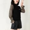 Fake Two Items Women Clothing Sweaters Pullovers Autumn Half High Collar Flare Sleeve Loose Fashion All-match Knitted Tops 2024