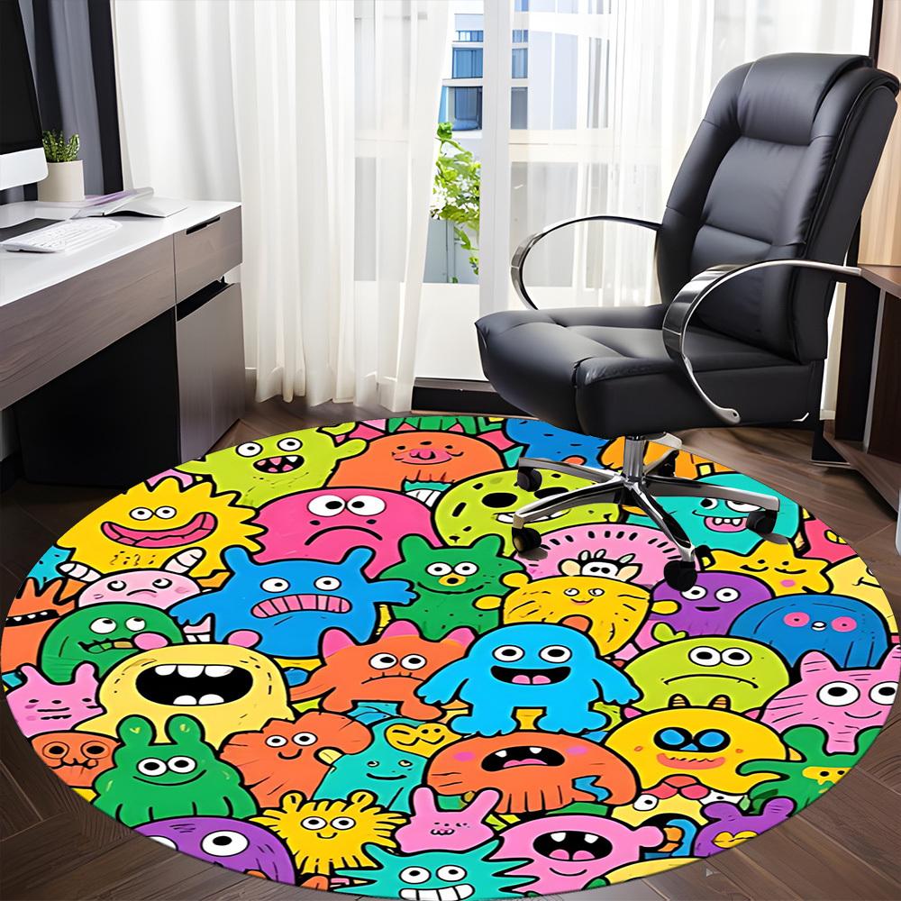 1pc Colorful Monsters Carpet for Office Non-Slip, Round Carpet, Soft & Comfortable, Carpet for Office, Lightweight Round Floor Mat