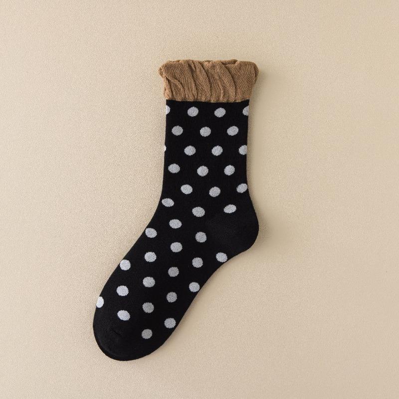 Women's Spring and Autumn Puffed Lace Mid-calf Socks Polka Dot Boneless Pile Socks Cotton Autumn and Winter Socks