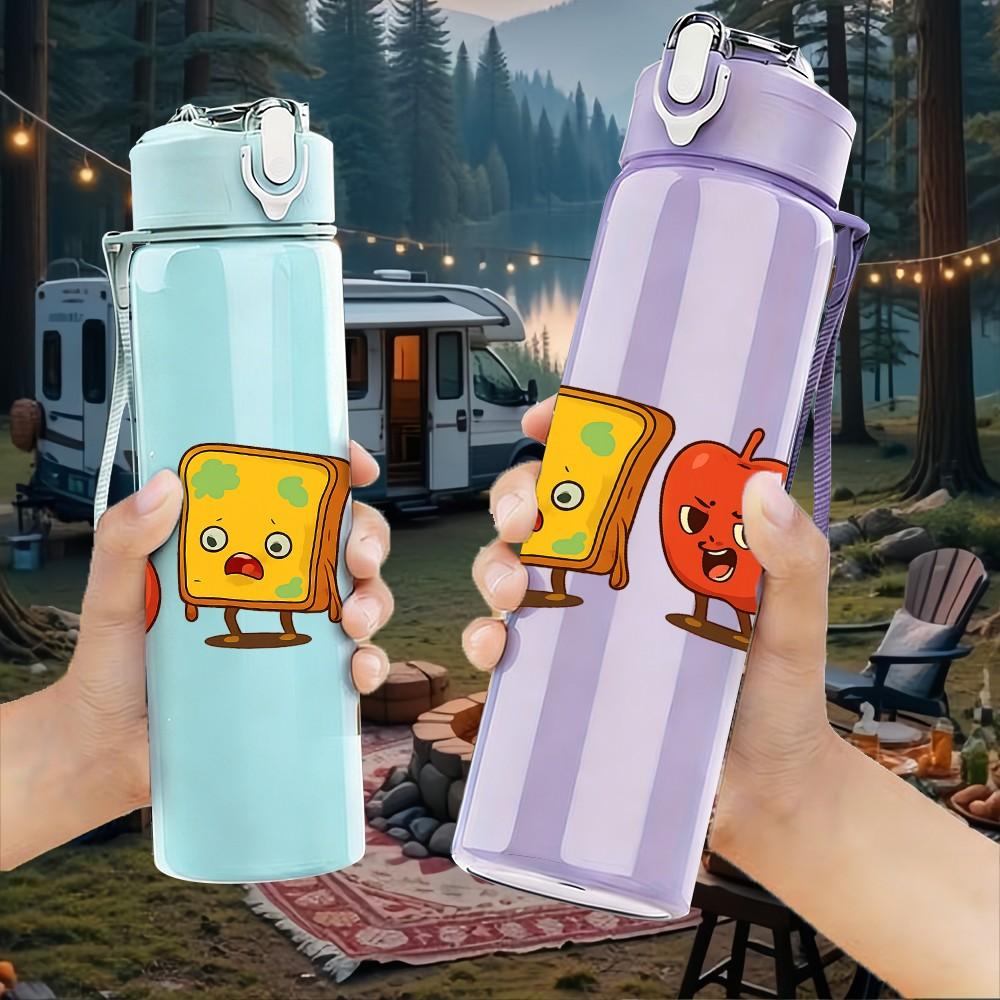 1PC Fruit Banana Cheese Print 750ml Color Plastic Sports Water Bottle Leakproof Flip Straw Lid Suitable for Sports Office Home Use