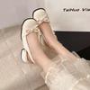 French Bow Thick Heel Bag Head Sandals Women's Summer 2025 New with Skirt Temperament Medium Heel High Heel Single Shoes