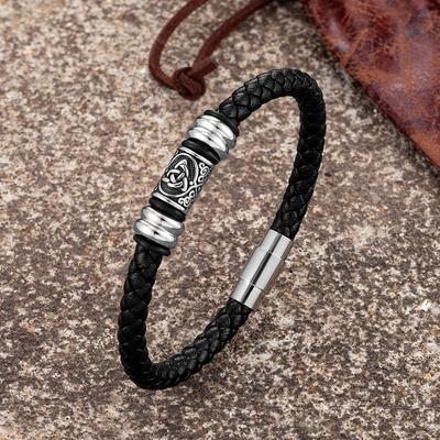 Viking Bracelet Men Genuine Leather Norse Runes Amulet Viking Compass Wristband Norse Mythology Jewelry Gifts for Him
