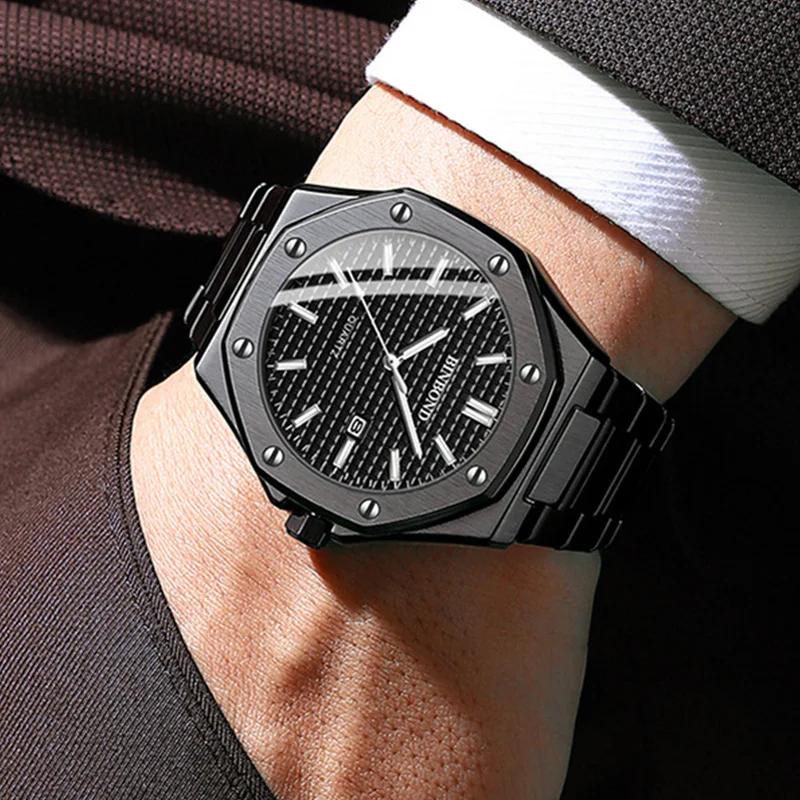 BINBOND Top Brand Business Men Quartz Watches Stainless Steel Calendar Waterproof Luxury Luminous Multifunctional Men Wristwatch