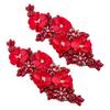 Polyester & Rhinestone Costume Accessories, Applique Patch, Sewing Craft Decoration, Flower, FireBrick, 267x100x11.5mm