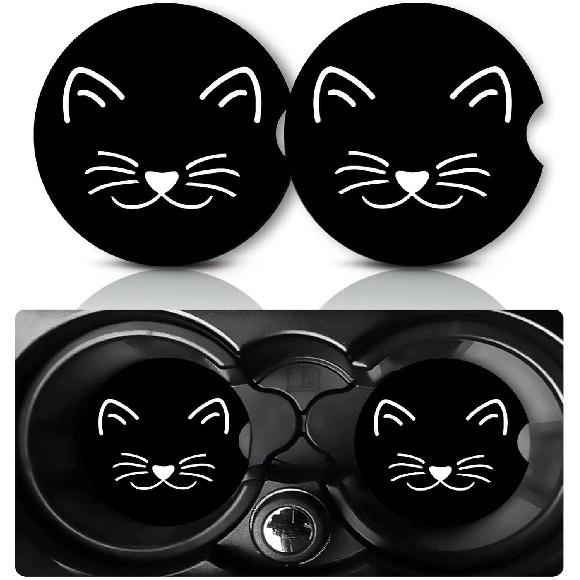 Car Coasters for Cup Holders,2 PCS Universal Non-Slip Black Leopard Print Car Coasters,2.75" Rubber Mat,Leopard Cars Accessories Cup Drink Holder