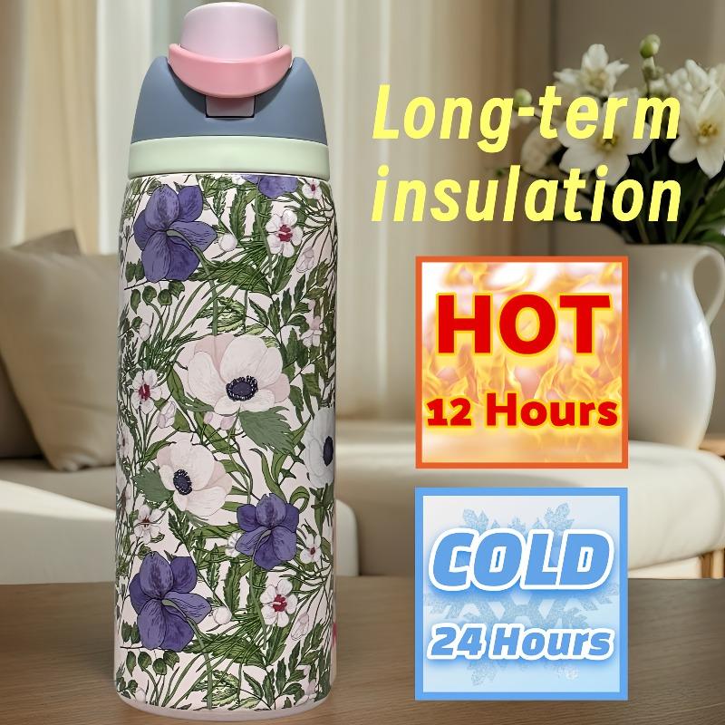 1pcs Floral Insulation Stainless Steel Thermos Bright Summer Garden Design Keeps Drinks Warm or Cold for Home and Outdoor Use