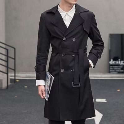 Men's Trench Coat Black Autumn Winter Long Double Breasted Windbreaker British S-6XL