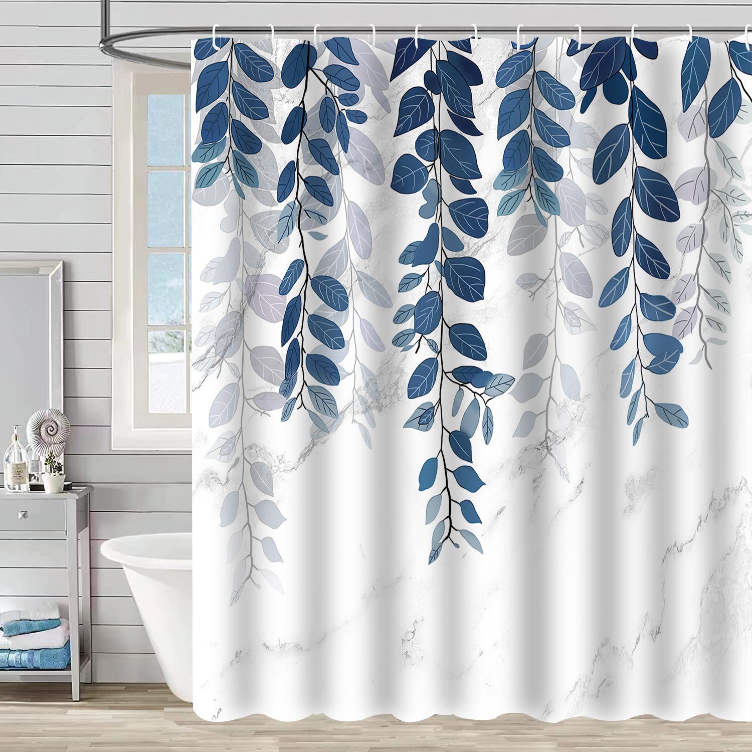 

D2 Watercolor Leaves Curtains on The Top Plant with Floral Bathroom Decoration Shower Curtain 120-180CM with Hook Window Curtain 150*180cm