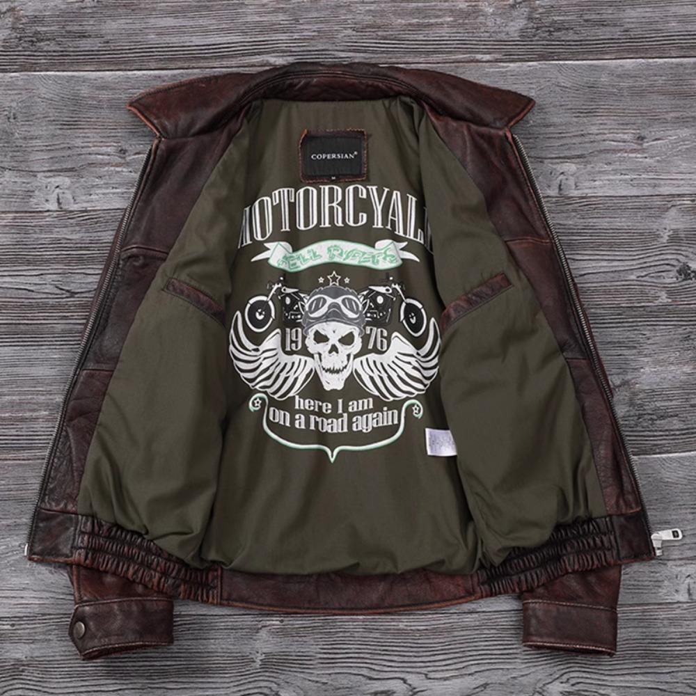 Chinese Size Vintage Genuine Leather Jacket Men Real Cowhide Air Force Flight Suit A2 Pilot Jacket Bomber Jacket