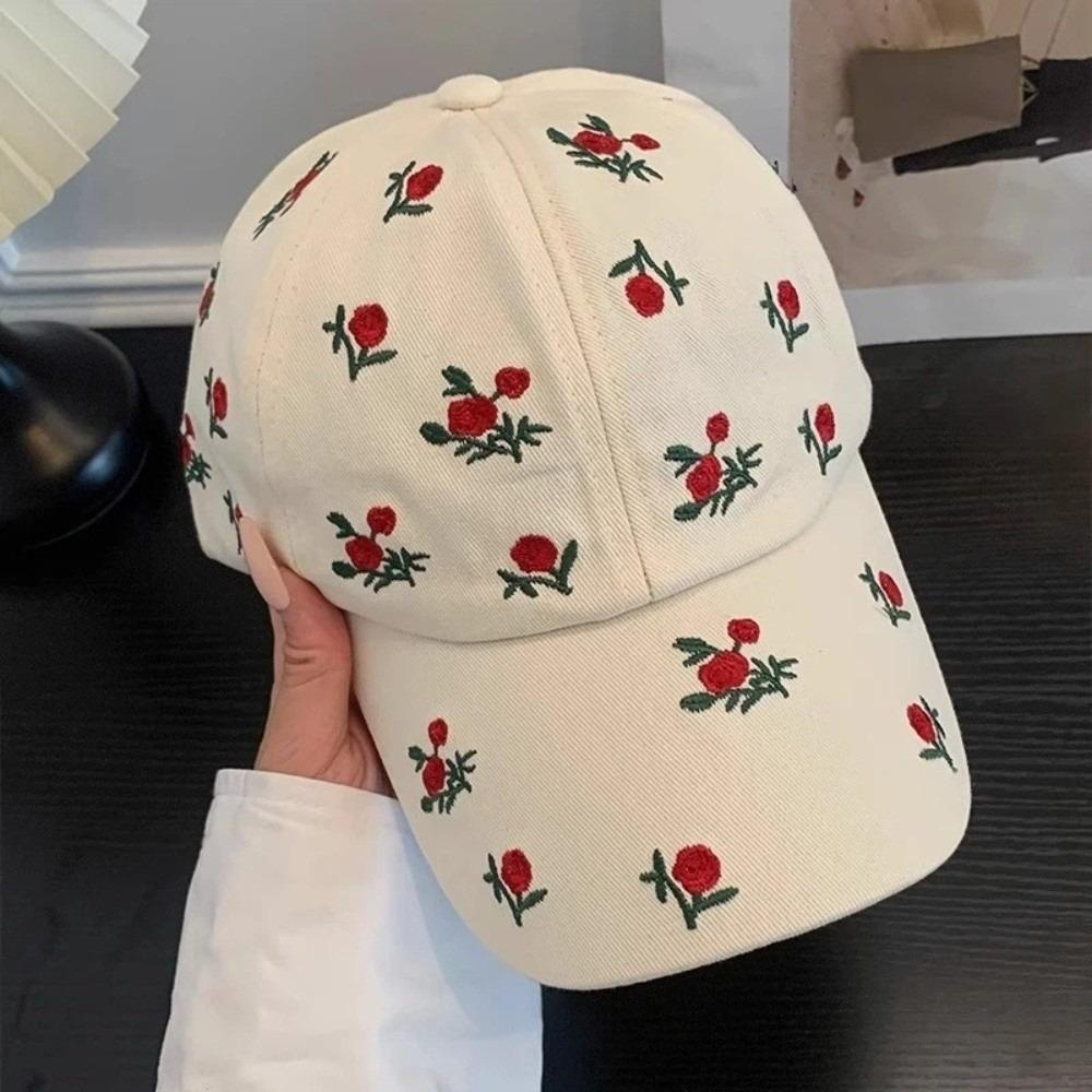 Sweet Style Embroidered Baseball Cap Breathable Baseball Hat Retro Sun Protection Cap  Women
