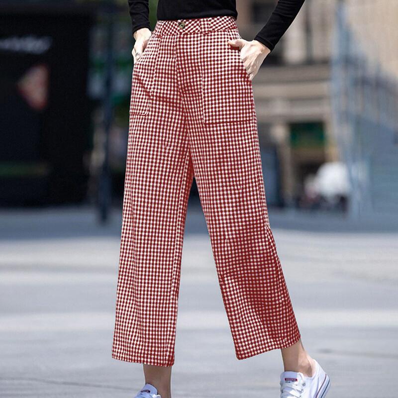 

ZANZEA Женские повседневные укороченные брюки в клетку в стиле ретро вино красного