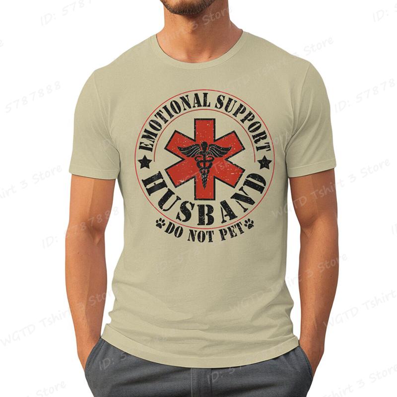 Emotional Support Husband Do Not Pet Print T-shirts Funny Mens Husband T-Shirt Summer Casual Short Sleeve Tops Men's Clothing