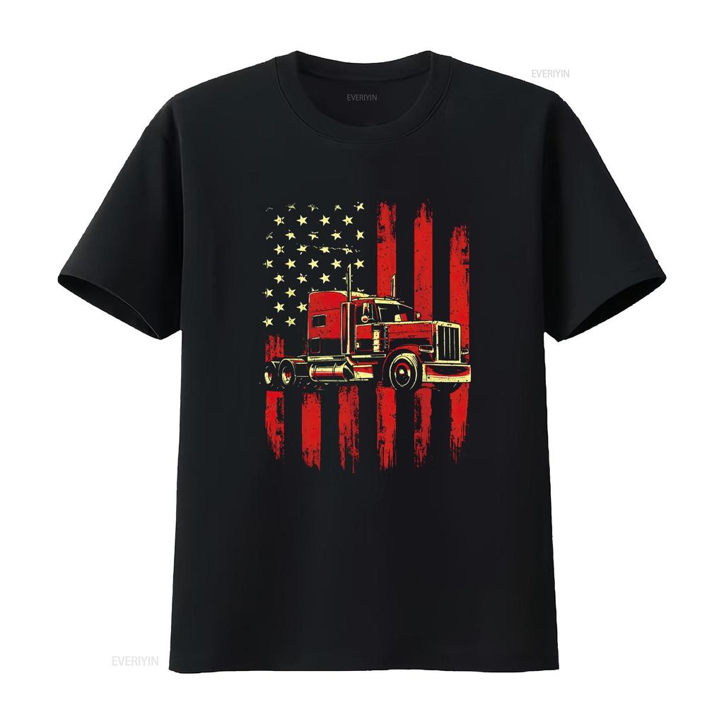 American Trucker Semi Truck Driver Trucking Big Rig T Shirt vintage Washed Stretched Top For Everyday Wear Casual Unisex homme