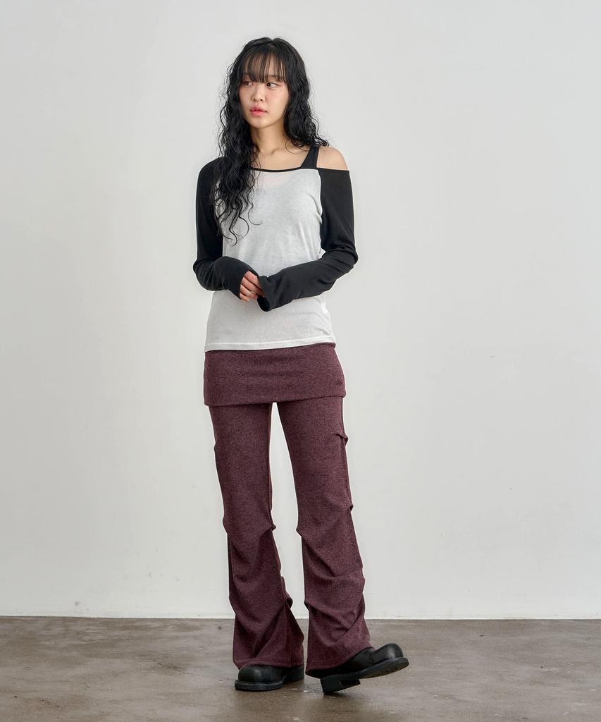 KIJIKO Ke609-Shirring Skirt Leggings Burgundy