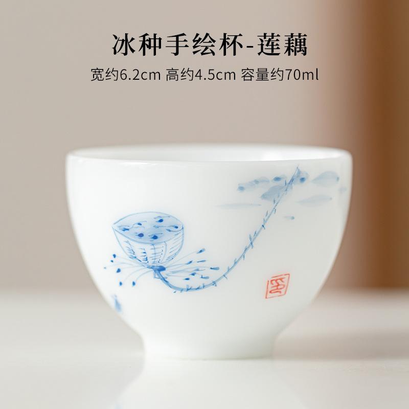 Ice Type Jade Porcelain Hand-painted Teacup Handmade Flower Rhyme Single Cup Home Office Kung Fu Tea Cups