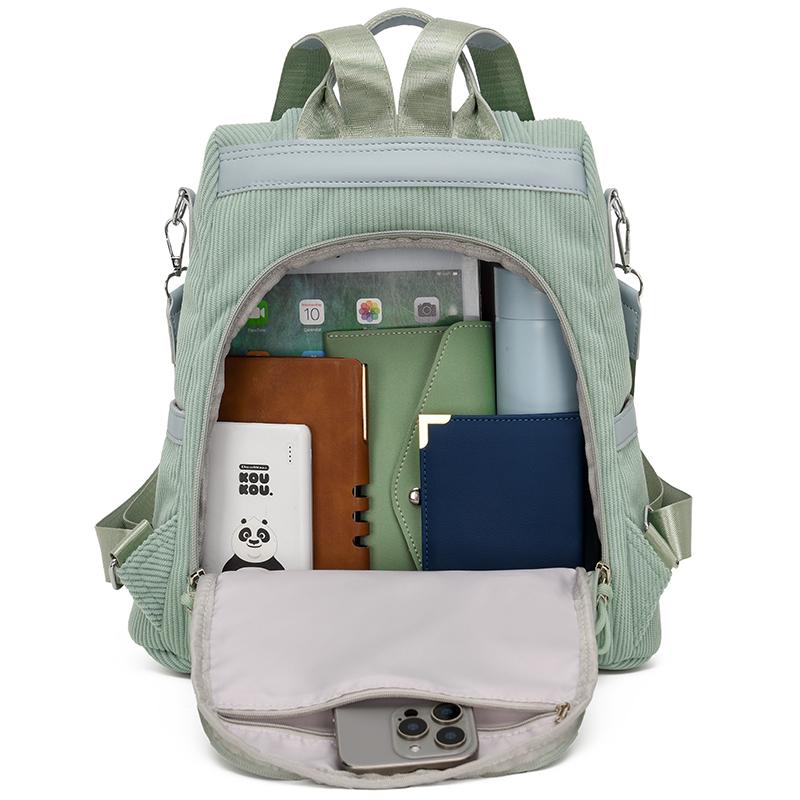 Zaino in Velluto a Coste Monocolore Cartella Scolastica da Studente Zainetto Piccolo da Pendolare da Donna Borsa a Spalla Multifunzionale