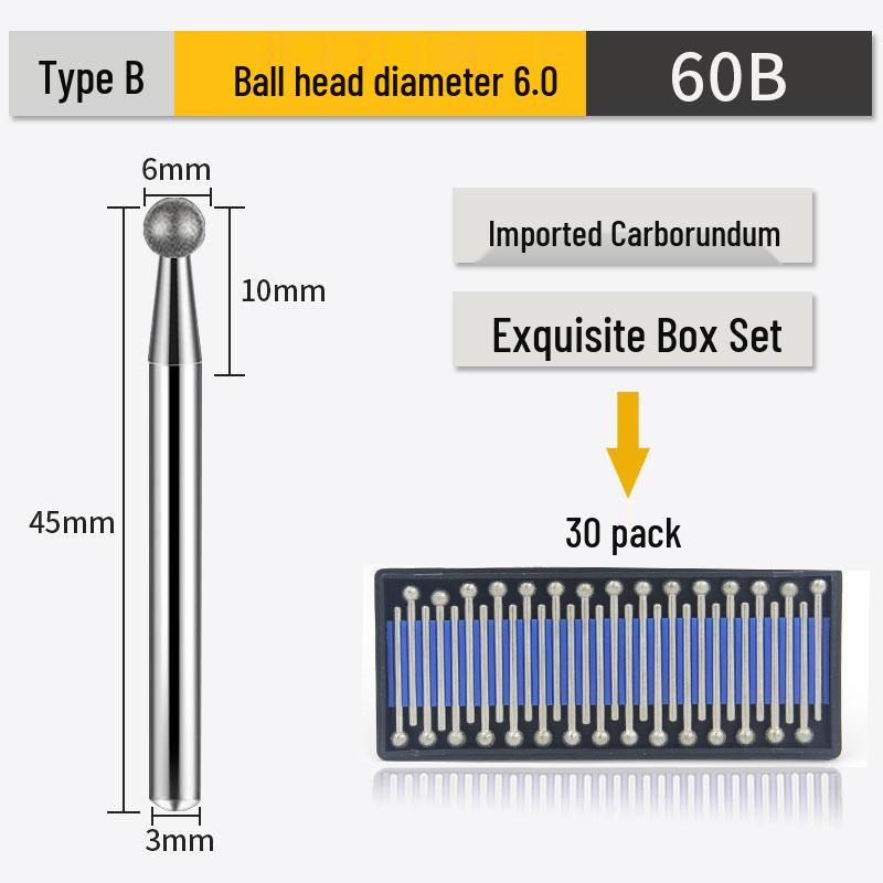 Banglun Diamond 3mm Alloy Grinding Head Set: Jade Carving, Cylindrical, Conical, Ball Needles