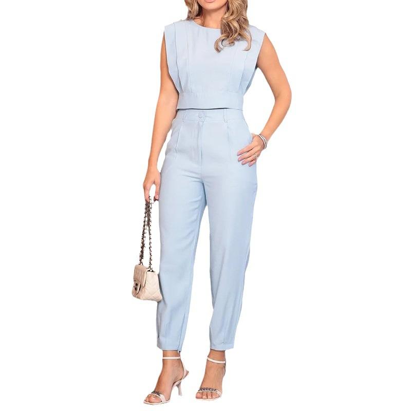 Summer European American Fashion Temperament Sleeveless Simple Thin Solid Color Suit Pants