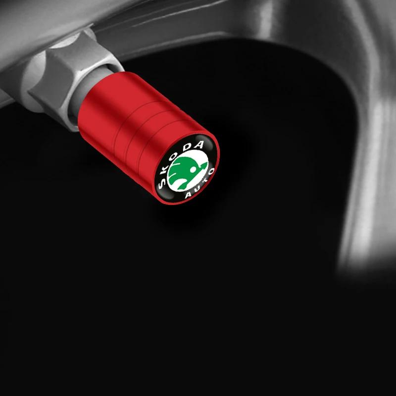 Car Sticker 2025 Hot New Sporty Aluminum Car Wheel Tire Valve Caps Tyre Rim Stem Covers Airdust Waterproof For Skoda Universal V