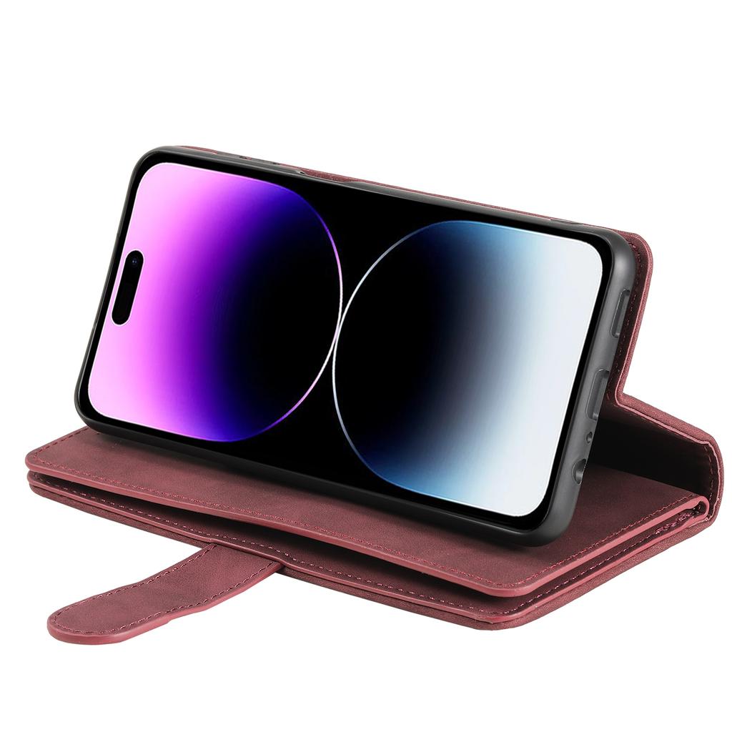 For iPhone 17 Case 9 Card Slots Zipper Wallet PU Leather Phone Cover with Wrist Strap