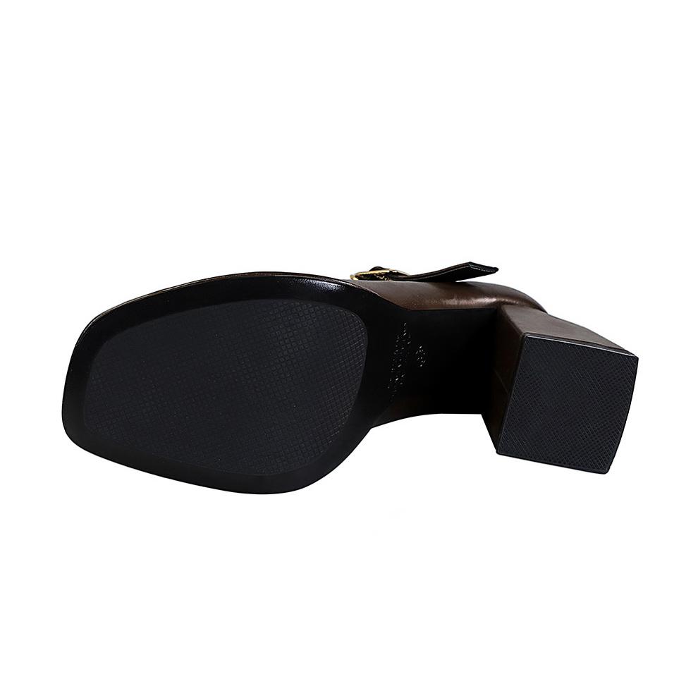 Talon épais, Talon carré, Talon haut, Plateforme imperméable, Bout carré, Décolleté bas, Boucle de ceinture, Bride droite, Chaussure simple pour femme