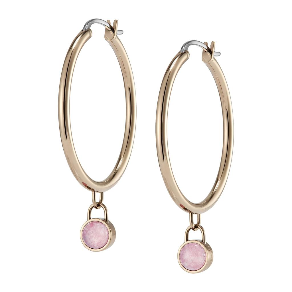 Authorized Dealer Olivia Burton 24100362 Trend Rose Quartz Cabochon Rose Gold Gemstone Hoop Earrings [OLIVIA BURTON] Women's [TREND]